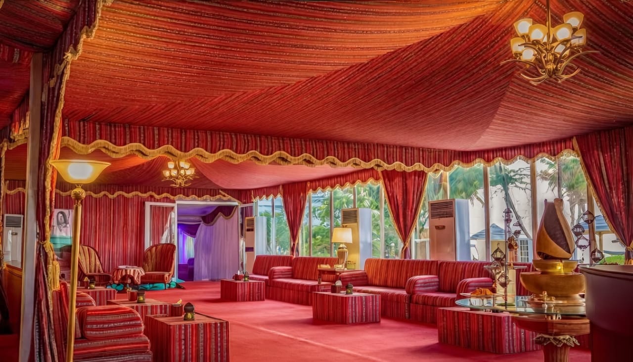 Luxurious tent interior with elegant decor