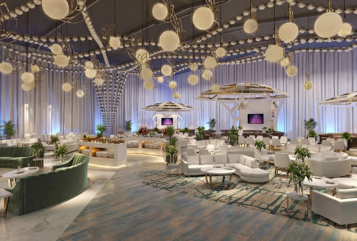 Elegant modern lounge with decorative lighting